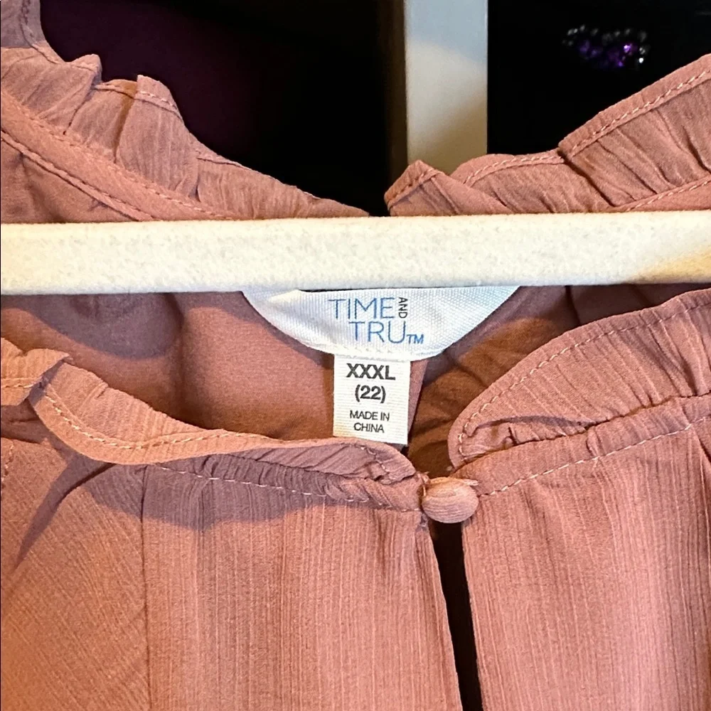 Time & Tru dusty pink long sleeve ruffled front button lined dress size XXL NWT